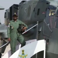 President Droupadi Murmu takes a sortie on Light Combat Helicopter Prachand in Jaisalmer
