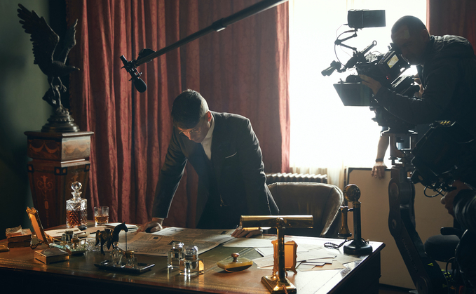 Filming at a farm estate: Oscar winning actor Cillian Murphy while on the set of Peaky Blinders.