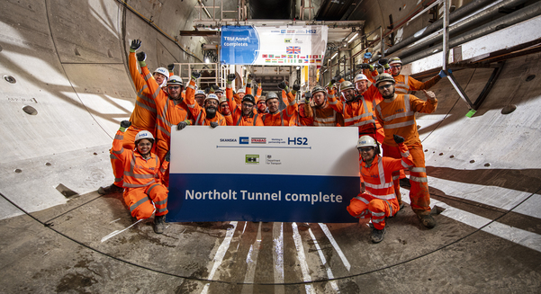 Miners from TBM Anne celebrate completing the Northolt Tunnel