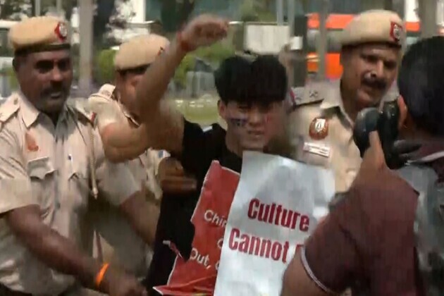 New Delhi: Tibetan Youth Congress stages peaceful protest outside Chinese Embassy on 67th Tibetan National Uprising Day