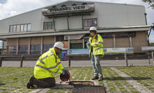 BGS scientists measuring borehole CS317 in Cardiff, Wales