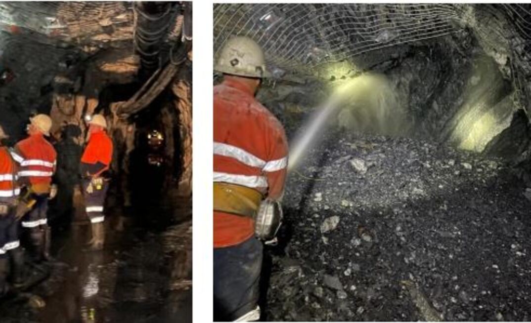 Lady Belmore Reef being charged up and hosing down the ore (post blasting).