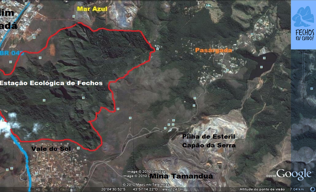 Mapa da Estação Ecológica de Fechos, em MG/Divulgação