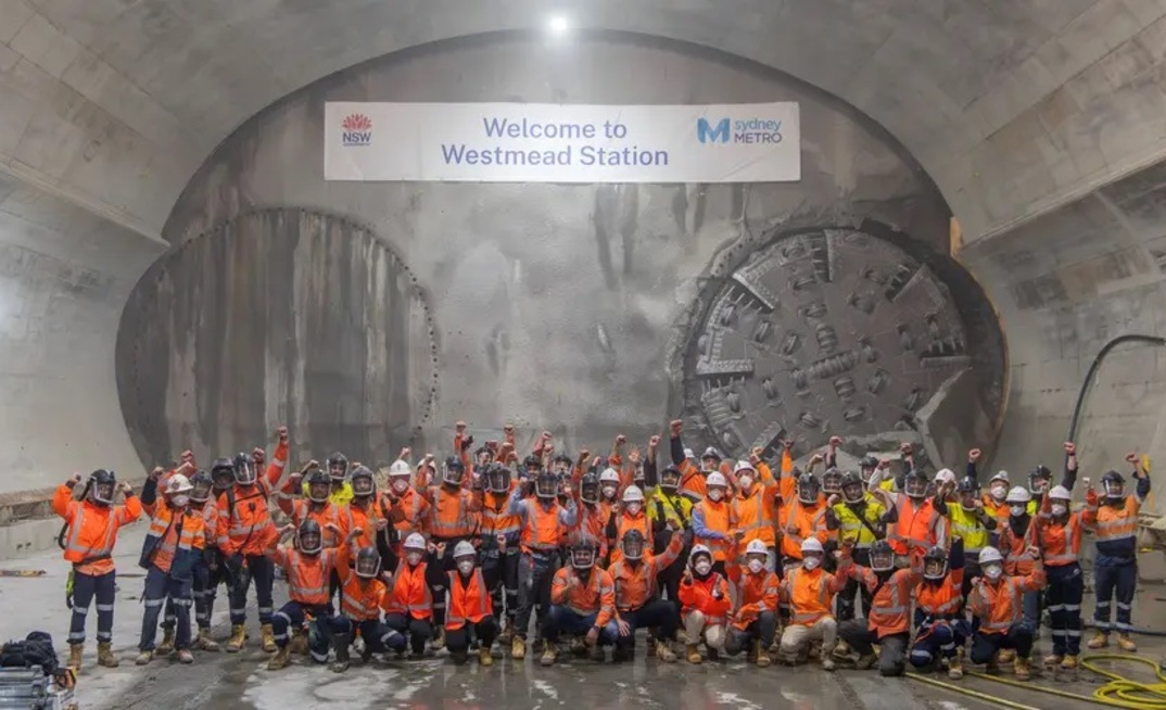 TBM Betty breaking through at the end of her 24 months working round-the-clock to construct a tunnel from Sydney Olympic Park to Westmead 