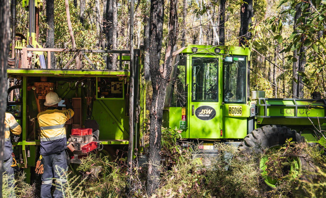 Drill operators at work with one of the JSW Drilling low-impact rigs.
