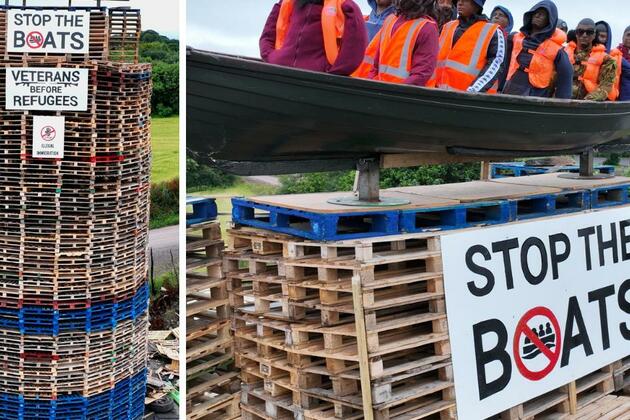 Migrant boat effigy on bonfire sparks outrage in Moygashel