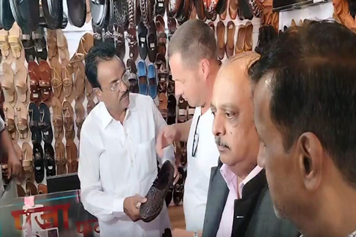 Italian fashion house Prada's team in Kolhapur, interacts with Chappal makers