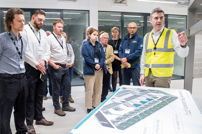 Stephen Patton, Ideal Heating’s R&D Director (Thermodynamics), briefs visitors on the new UK Technology Centre - image: Sean Spencer