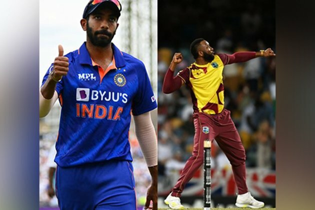 Jasprit Bumrah congratulates Kieron Pollard on his 600th T20 appearance