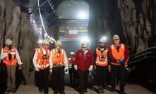 President Pinera (red) opens the Chuquicamata underground mine in Chile