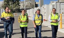 Synergy's Acting CEO Kurt Baker (right) giving (L-R) WA Minister for Energy and Decarbonisation Amber-Jade Sanderson, federal minister for Climate Change and Energy Chris Bowen and , WA Premier Roger Cook a tour of Synergy's Kwinana Battery Energy Storage System Stage 2