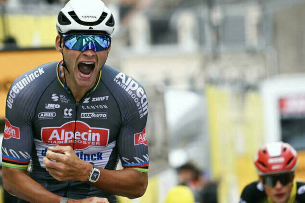 Van der Poel edges out Pogacar to win Tour de France stage two