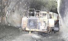 The burnt out truck in Tritton's main decline.