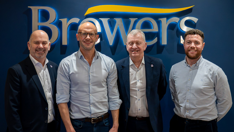 L-R Mike Tattam Commercial Director BMF, Simon Brewer,  John Newcomb, Jason Hines Trading Director Brewers.