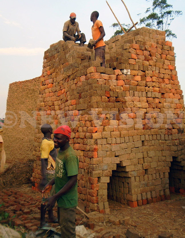  oung men arranging a brickstack