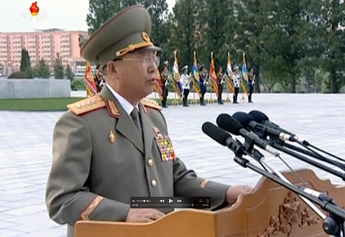  rmy chief of staff i ong il makes a speech during an outdoor rally marking the 62nd anniversary of the orean armistice in yongyang on uly 24 2015 euters video footage