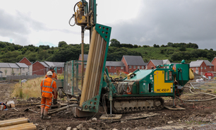 Borehole drilling in preparation for the install, by Kensa, of a ground source heat pump network on a housing estate in South Wales