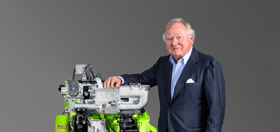 Lord Bamford with JCB's new hydrogen engine