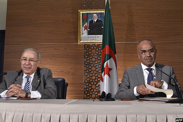  ewly appointed lgerias prime minister oureddine edoui  gives a joint press conference with his deputy amtane amamra in lgiers