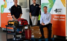  L-R: Hybrid Systems co-founders Pacific Energy CEO Jamie Cullen (in business shirt) with Hybrid Systems AustralL-R: Hybrid Systems founders Mike Hall and Aaron Hodges and Pacific Energy CEO Jamie Cullen