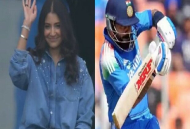 Anushka Sharma waves at Virat Kohli as she cheers for team India at Champions Trophy final against NZ