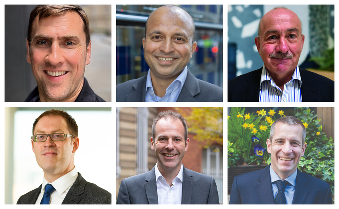 (Top row L-R:) Ewen Tweedie, Shehzad Ahmad and Peter Redhead (Bottom row L-R:) Mark Gillan, Charles Ward and Adrian Kennett 