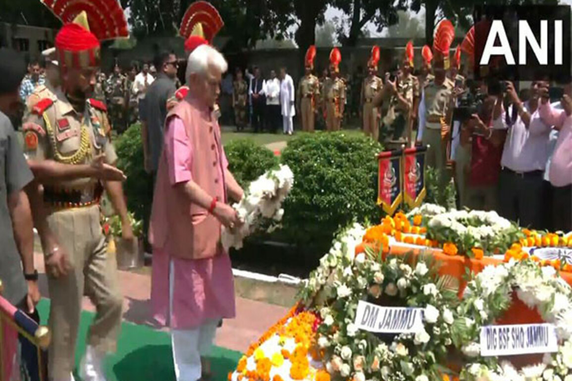 Jammu and Kashmir LG Manoj Sinha pays tribute to BSF Sub Inspector Md Imteyaz in RS Pura