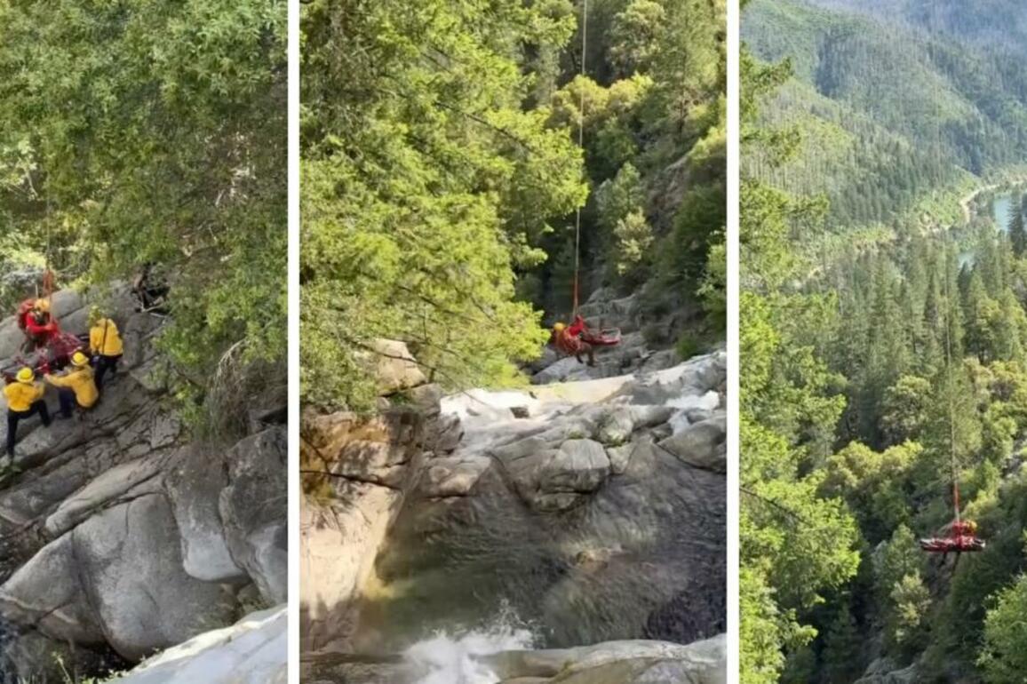 Hiker suspended 150 feet from a helicopter after plummeting into a waterfall in Northern California