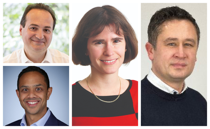 BlackRock’s Massi Delle Donne (top left); Aon’s Chintan Gandhi (bottom left) and Joanna Sharples (centre); and TPT Retirement Solutions’ Paul Eagles (right)  