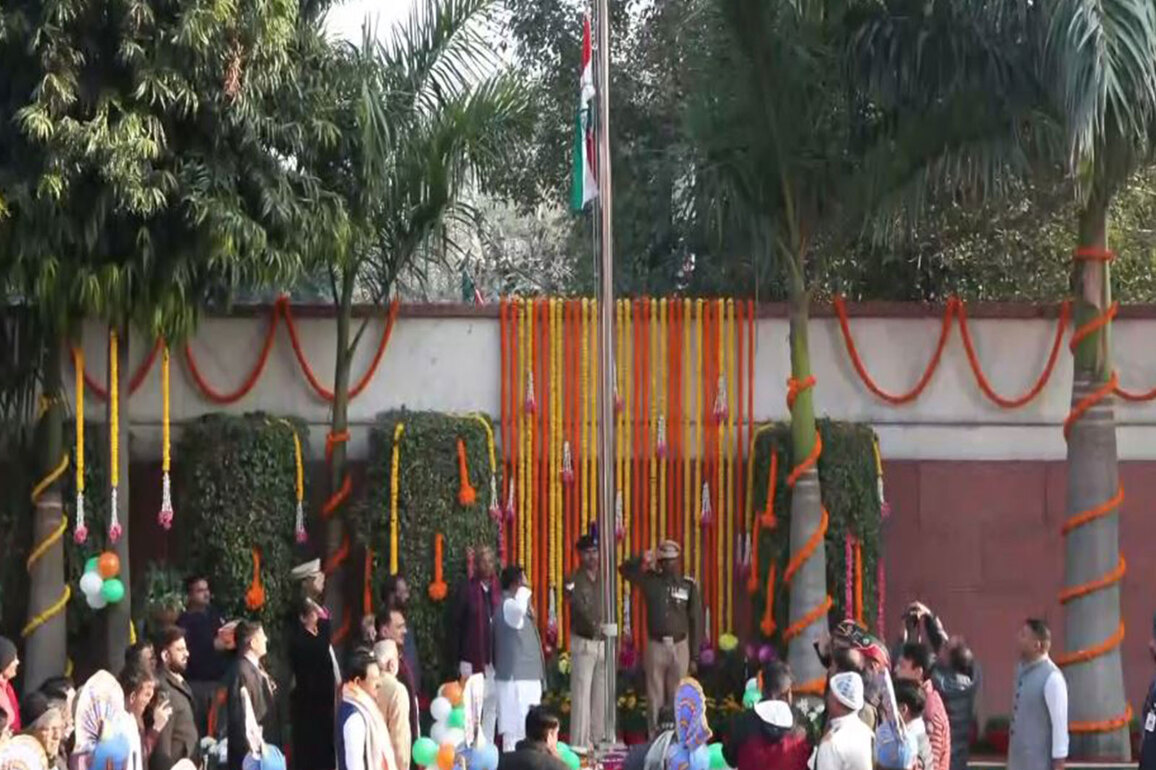 R-Day 2026: BJP national president Nitin Nabin unfurls tricolour at party headquarters