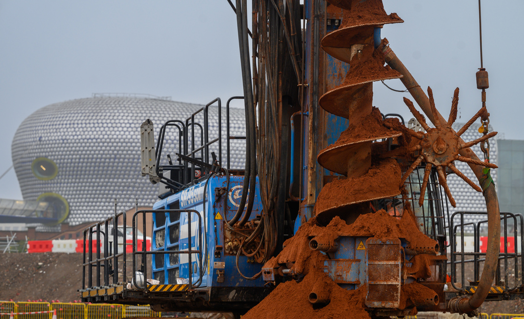 Foundation works to install 2000 vertical concrete columns for the foundations at Curson Street Station have started in Birmingham. Credit_HS2