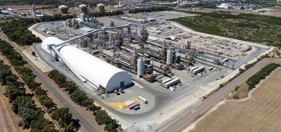 An aerial view of Covalent Lithium's lithium hydroxide refinery in Kwinana.