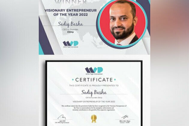 Edvoy CEO, Sadiq Basha, named Visionary Entrepreneur of the Year 2022 by WPI