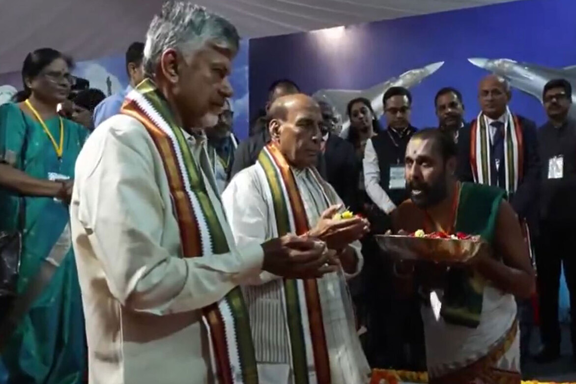 Andhra CM Chandrababu Naidu, Rajnath Singh, Lokesh lay foundation stone for AMCA project in Puttaparthi