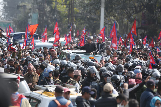 Pro-monarchists flood Kathmandu streets to welcome ex-King Gyanendra Shah ahead of polls