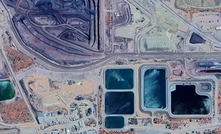 Coloured tailings dams at the Olympic Dam Mine, Australia.