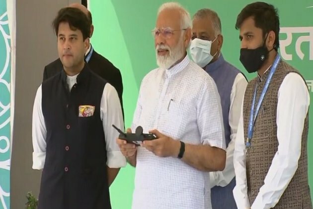 Delhi: PM Modi flies drone during inauguration of two-day 'Bharat Drone Mahotsav'