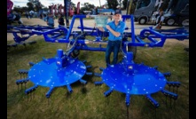  Martin Morona, Berrima Engineering, Deniliquin, with the Award for the best Australian designed and manufactured machine at the Henty Field Days. Picture courtesy HMFD.