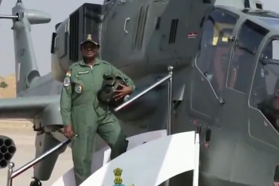 President Droupadi Murmu takes a sortie on Light Combat Helicopter Prachand in Jaisalmer