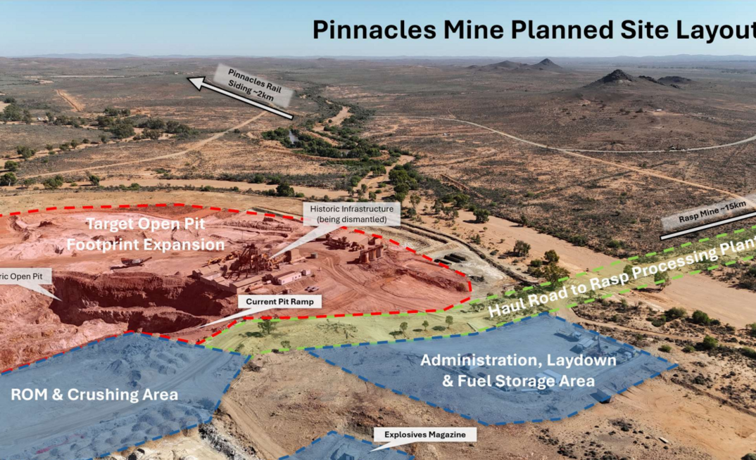 Pinnacles site layout for the near-term resumption of mining operations.