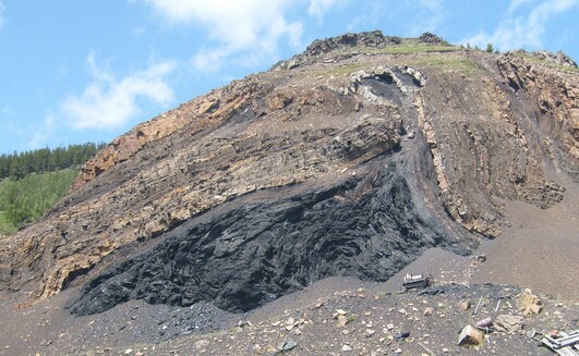 Abandoned Grassy Mountain coal mine in Alberta, Canada. 