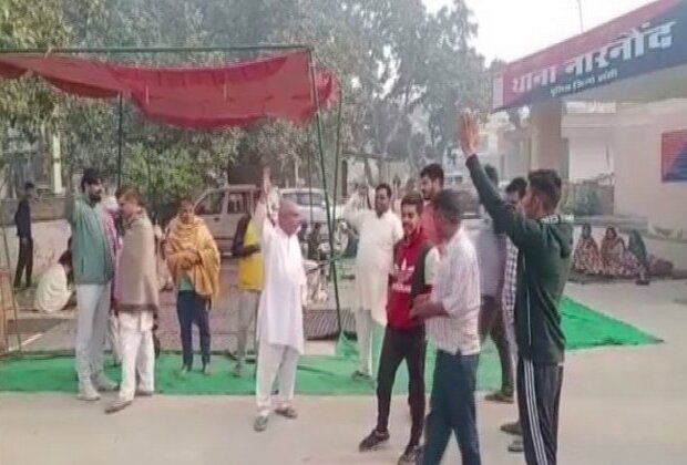 Haryana: Farmers protest outside Narnaund police station demanding FIR against BJP MP for allegedly attacking farmer