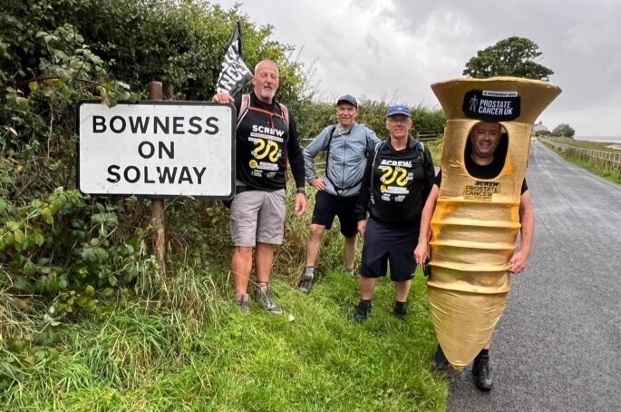 Golden screw costume helps drive prostate cancer awareness across the UK.