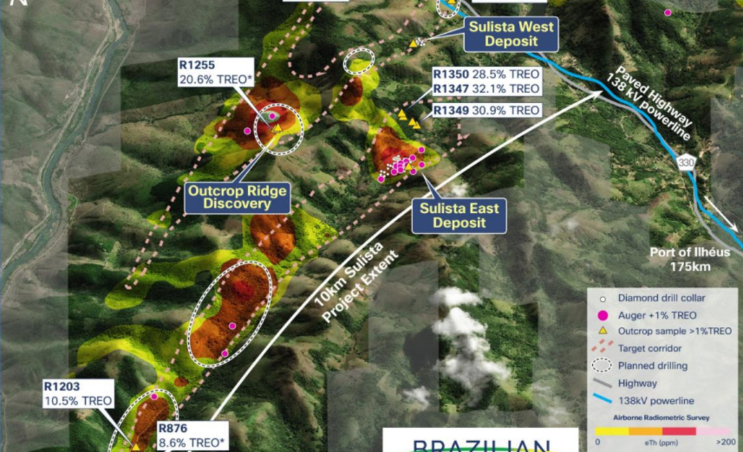 Mapa de sondagem no projeto de terras raras Sulista brazilian rare earth