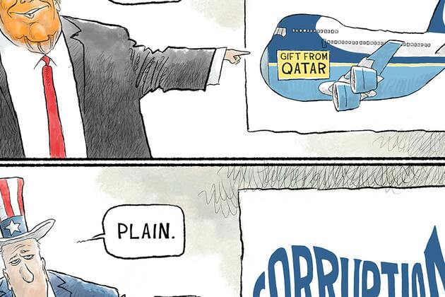 Editorial cartoon- Nick Anderson on Trumps gift from Qatar