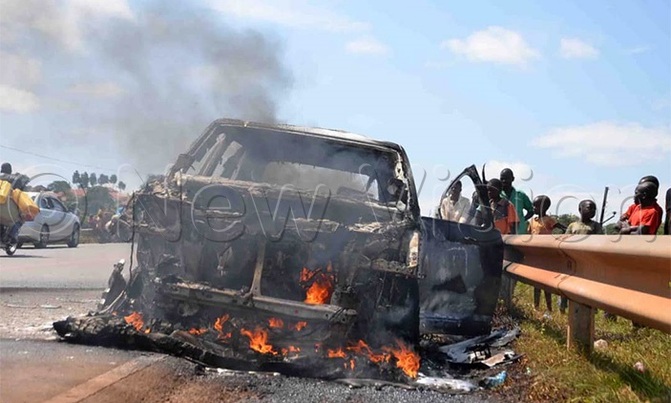Panic as car catches fire Panic as car catches fire