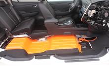 A cutaway revealing the lithium-ion battery pack of a Nissan Leaf