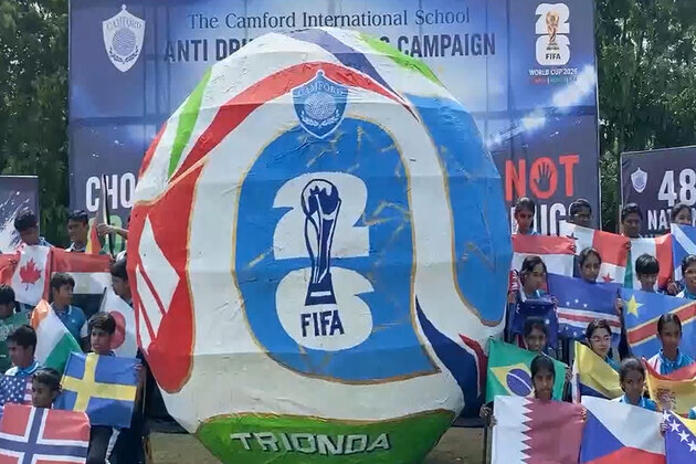 Coimbatore: Students promote anti-drug awareness with giant FIFA-themed football installation