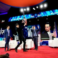Elon Musk, joined by Argentine President Javier Milei, wields chainsaw at CPAC