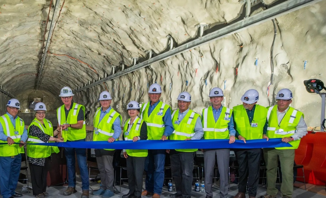 The ribbon-cutting event held at SURF in Lead, South Dakota, to mark the completion of excavation work for the Long-Baseline Neutrino Facility/Deep Underground Neutrino Experiment. Credit: Ryan Postel, Fermilab